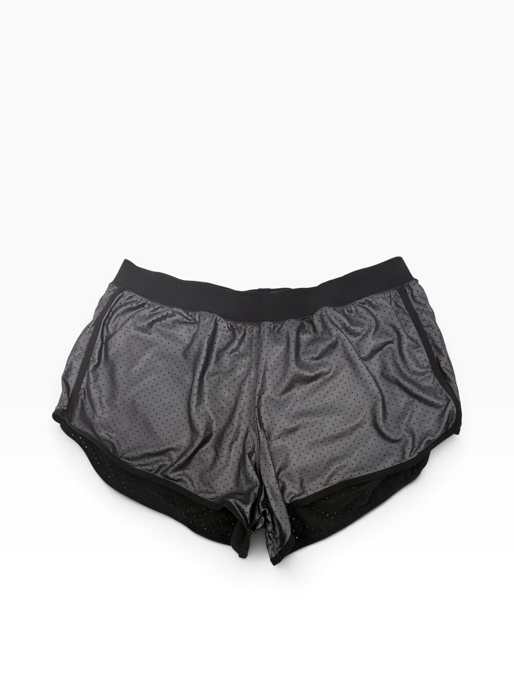 Ultracor Womens Size M Gray Perforated Double Layer Running Shorts Black Trim